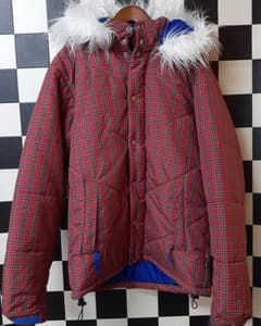 ストリートブランドXLARGEタータンチェックファーダウンジャケット 