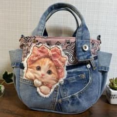 猫ちゃんパネル♡デニムリメイク♡トートバッグ♡ハンドメイド - メルカリ
