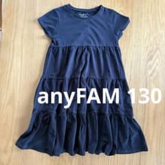 anyfam 黒 半袖ワンピース 130 コットン100% ギャザー　冠婚葬祭のサムネイル