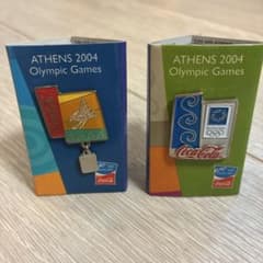 Coca-Cola アテネ2004 オリンピック ピンバッジ 2種セット台紙付きのサムネイル