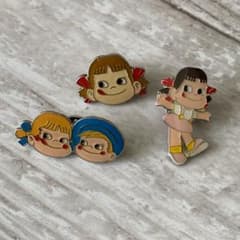 ペコちゃん６０周年記念 特製ピンズセット　ピンバッジ　不二家 当時物！レア☆ペコちゃんピンバッジ 3個セット 不二家 企業