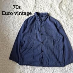 70s 80s】ユーロワークジャケット ヘリンボーンツイル ナス紺 L相当