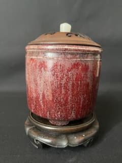 紅釉 香炉 蓋付き 木製台座付き 茶道具 紅釉 香炉 蓋付き 木製台座付き 茶道具 - メルカリ