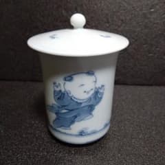 新品 平戸三川内焼 松山窯 唐子蓋付き湯呑み1客 縁起物 ティータイム