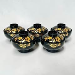 会津塗 天然木加工品 秋草蒔絵 蓋付きお吸物椀揃 5客 美品 】 - メルカリ