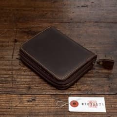 Oiled Nubuck Mahogany Brown Genuine Leather Men's Wallet, Round Zipper, Brown