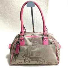 COACH ミニボストンバッグ ホース キャリッジ ゴールド/ピンク - メルカリ