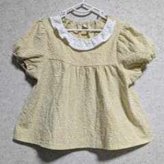 【JUO】レース襟付き ギンガムチェック チュニック ブラウス 100cm