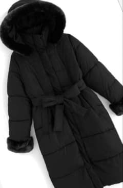 リボンベルト付きファーフードロングダウンコート - メルカリ