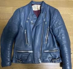 70sビンテージ WOLF LEATHERSウルフレザー ライダース ネイビーM