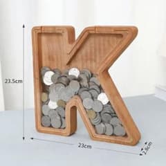 イニシャル　貯金箱　K ウッドバンク　Mサイズのサムネイル