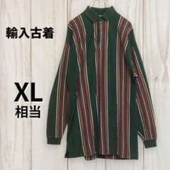 長袖 ポロシャツ 90s ストライプ マルチカラー 綿100% L相当 輸入古着