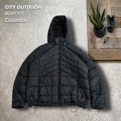 Columbiaコロンビア中綿ジャケット黒2X短丈ボックスシルエットドローコード