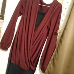 重ね着カシュクールニットワンピ ボルドーのサムネイル