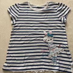 KNIT PLANNERストライプ柄ウサギ刺繍Tシャツ 130のサムネイル