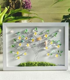 シーグラスアート レモンの木と鳥#85#インテリア #壁掛け17.5×24