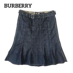 BURBERRY 버버리 데님 플레어 스커트 벨트 노바 체크