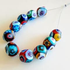 とんぼ玉。ハンドメイド。ミルフィオリとんぼ玉。9個。12㎜前後の