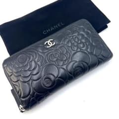 極美品】CHANEL カメリア エンボス ラウンドファスナー 長財布