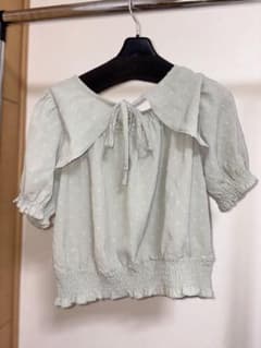Honeys ドット柄 半袖ブラウス ペールグリーン Mのサムネイル