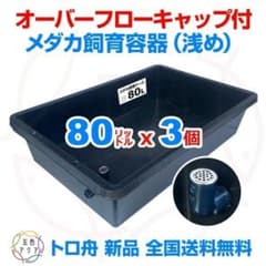 メダカ飼育ケース 80㍑黒x3個 トロ舟 オーバーフロー 金魚飼育容器