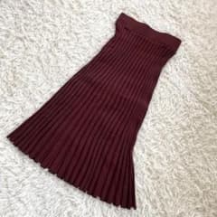 ミラオーウェン/プリーツスカート/リブ/ロング丈/ウエストゴム/上品/ブラウン