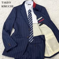 【美品】TAKEO KIKUCHI セットアップスーツ ネイビー×ストライプ L ✨美品✨タケオキクチ スーツ セットアップ ストライプ ネイビー XXL