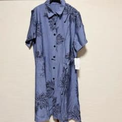 リーフ柄 シャツワンピース ロング丈のサムネイル