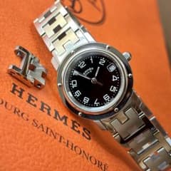 【HERMES】✨極美品✨ クリッパー レディース 腕時計 ダークグレー文字盤 HERMES】✨極美品✨ クリッパー レディース 腕時計 ブラック文字盤