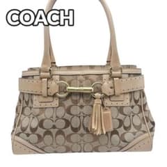 【美品】 COACH コーチ シグネチャー ハンドバッグ トートバッグ ベージュのサムネイル