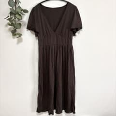 ブラウン 半袖カットソーワンピース フリル袖 授乳服 新生児 ロングワンピース