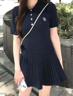 ケーブルニット ポロワンピース ネイビー 半袖 GRLのサムネイル