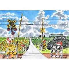 原画一点物 「踏切」 ＜ペン＋透明水彩＞ - メルカリ