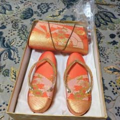 オレンジ色花柄和装用サンダルとバッグセットのサムネイル