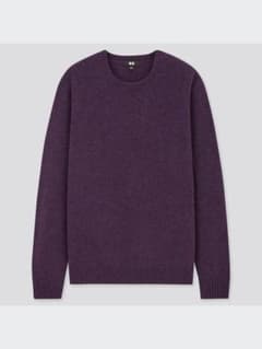 【UNIQLO】ウール100% クルーネックセーター パープル Lのサムネイル
