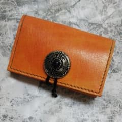 【財布】コンチョ付 オレンジ ヌメ革 マチ付 ハンドメイド レザークラフトのサムネイル