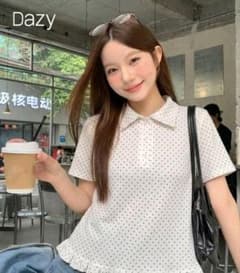 【早い者勝ち】SHEIN Dazy ポロシャツ ドット柄 半袖 フリル裾のサムネイル
