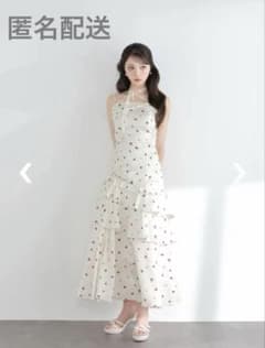 エムミーエメ チェリーレースリボンロングフレアワンピース ホワイト