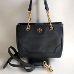 トリーバーチ 2WAY バッグ チェーン ゴールド ロゴ 金具 シボ革
