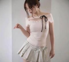 andmary Dada ribbon tops pink beige - メルカリ