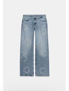 ZARA ローライズ ビジュー ラインストーン ハート デニム ブルー 36 