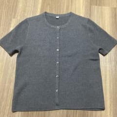 UNIQLO スカラップクルーネックカーディガン 半袖 グレー Lサイズのサムネイル