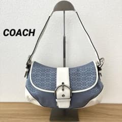 【良品】COACHSOHOソーホー　ワンショルダー　ミニシグネチャー　ブルー水色
