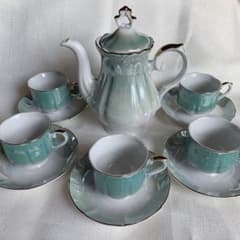 ミントグリーン ティーセット カップ＆ソーサ 一5客セット 昭和レトロ