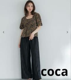 夏物値下げ！coca 花柄 パフスリーブ ブラウス 五分袖 ブラックのサムネイル