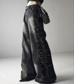 me+me select サイドダメージ ヴィンテージデニムパンツ ブラックのサムネイル