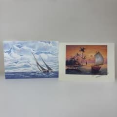 ポストカード 2枚セット 海 ヨット 夕暮れ 風景 絵画風 アート 絵葉書のサムネイル