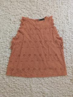 ZARA カットワーク 刺繍 ノースリーブ ブラウス ピンクのサムネイル