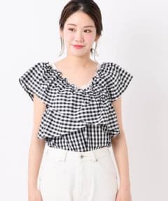 [新品]chico オフショルギンガムブラウス bkのサムネイル