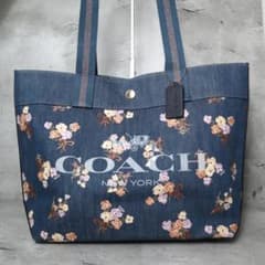 おっちい様0737 極美品 COACH コーチ デニム フローラル トートバッグ